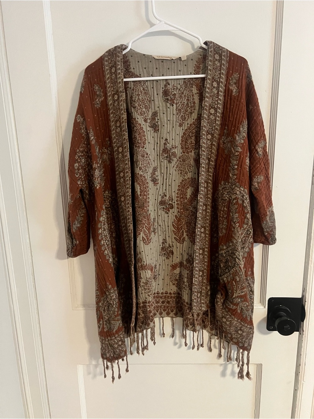 Soft Surroundings Taupe Knit Cardigan with Rust Floral Detail